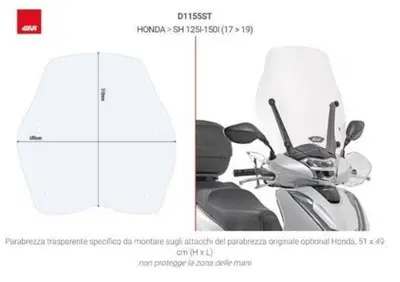 PARABREZZA GIVI PER HONDA SH 125 E 150 CODICE D115 - Annuncio 9655565