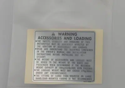 87512MV1680 ETICHETTA CARICO EDACCESSORI HONDA AFR - Annuncio 9908813